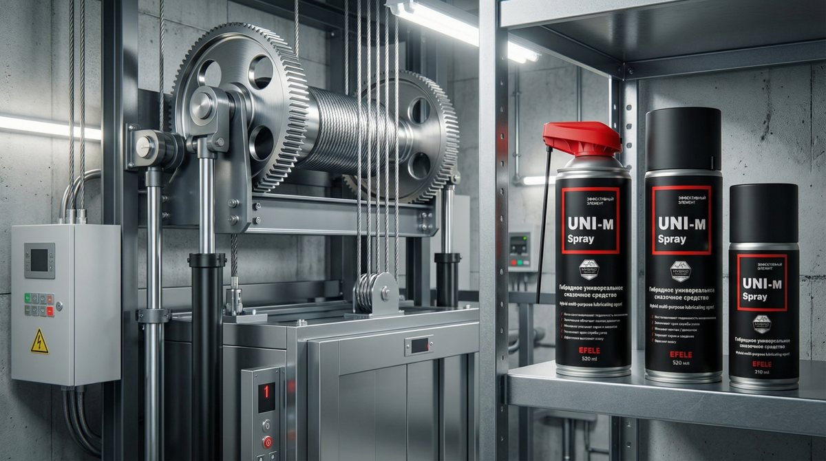 Универсальная смазка EFELE UNI-M SPRAY повышает безопасность лифтов