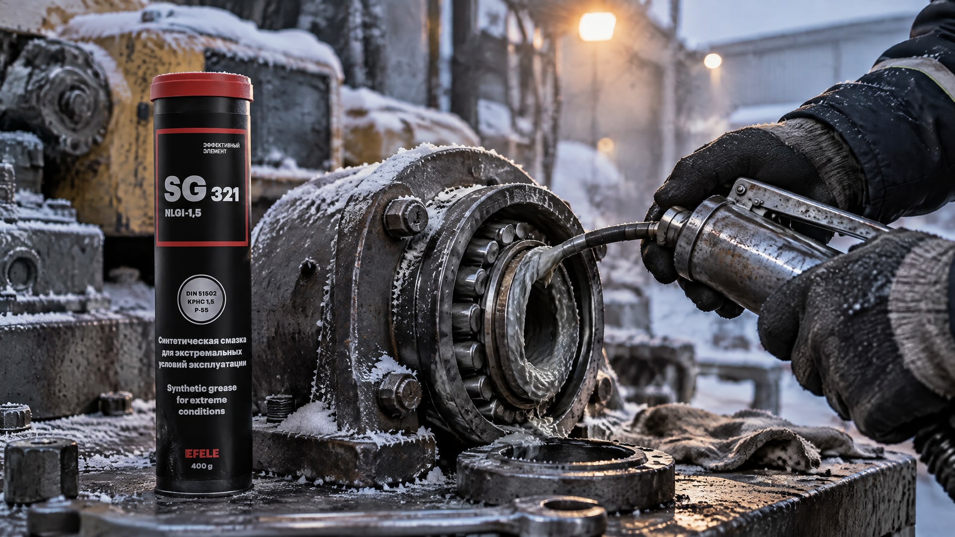 Рука наносит EFELE SG-321 (ПАО морозостойкая) для лучшей вязкости базового масла.