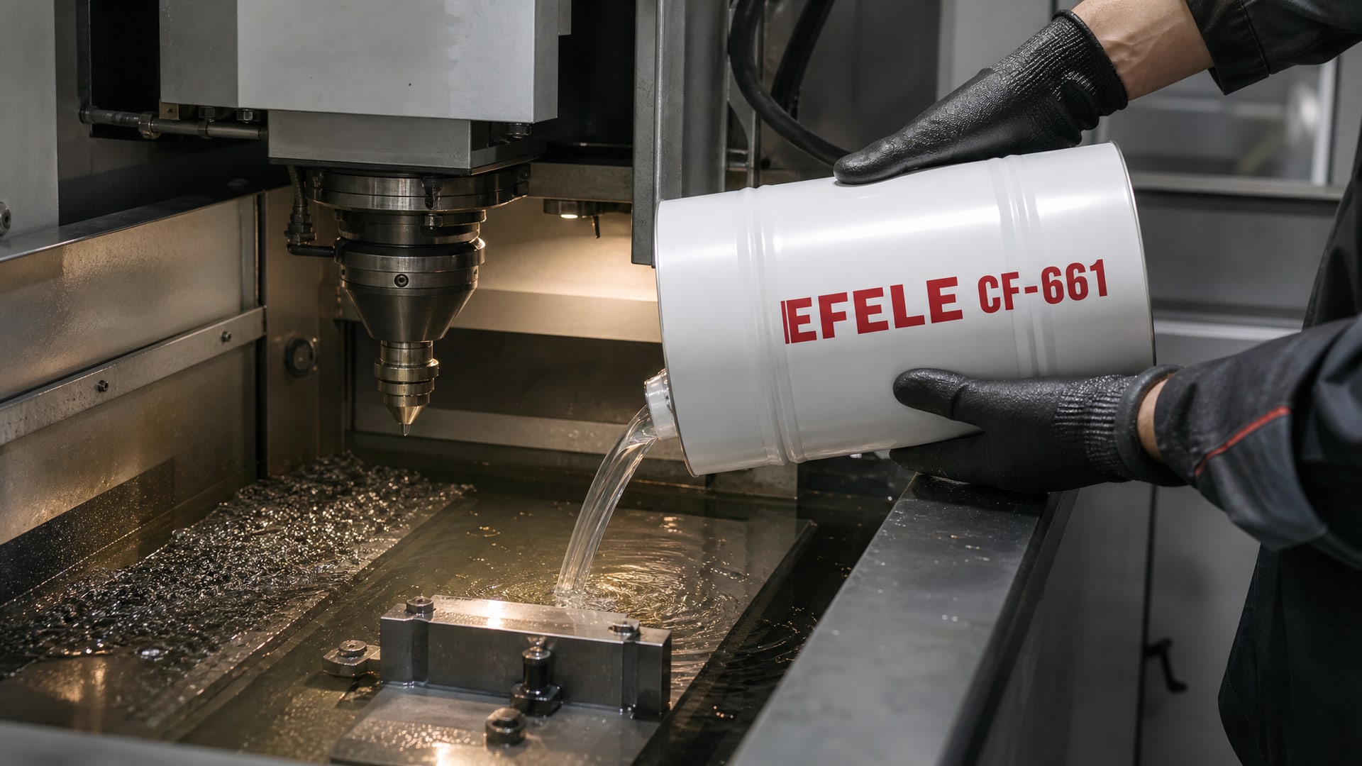 Рука в перчатке наносит EFELE CF-661 (СОЖ для электроэрозии) из упаковки.