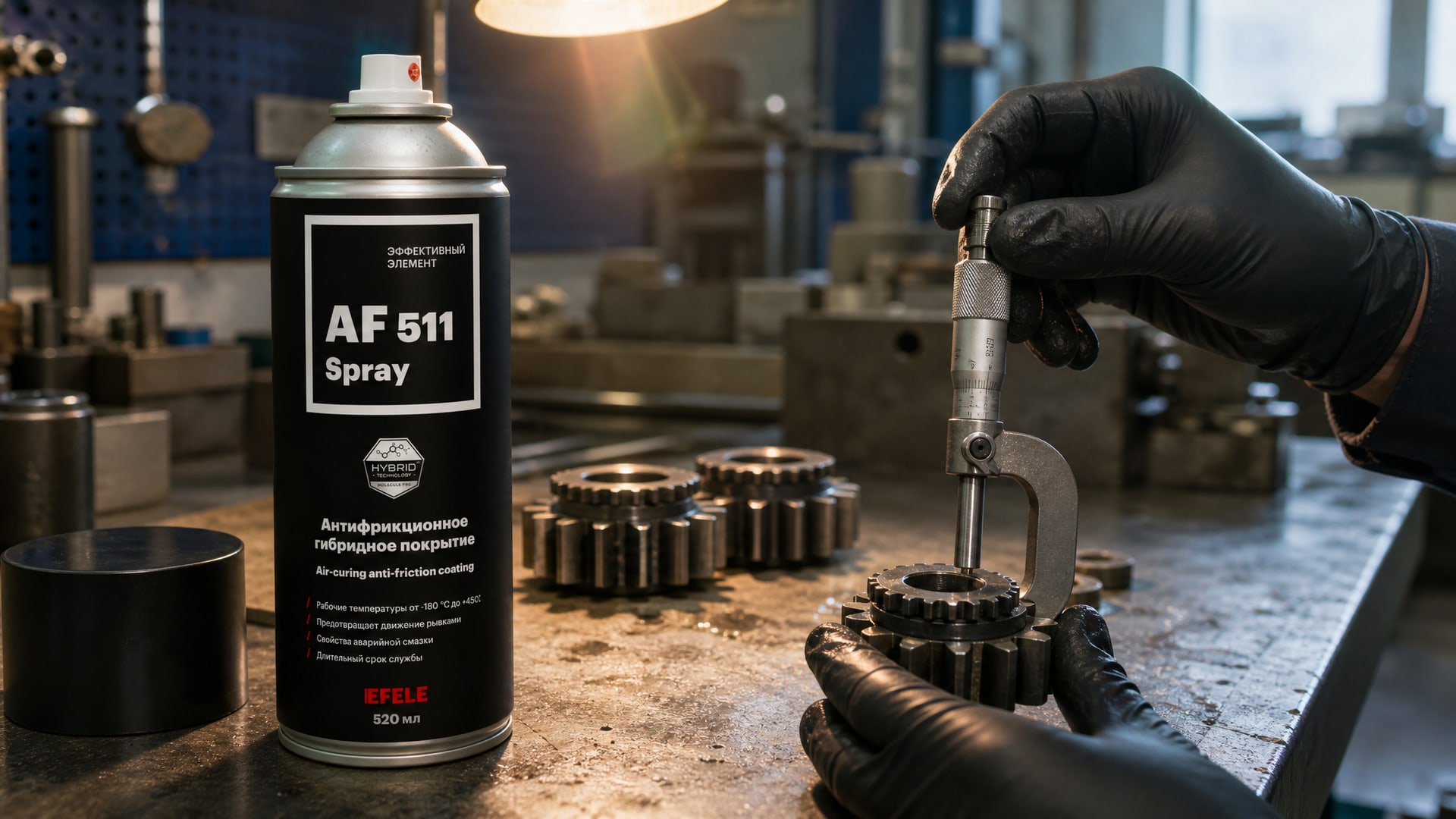 Рабочий наносит EFELE AF-511 Spray для контроля толщины покрытия.