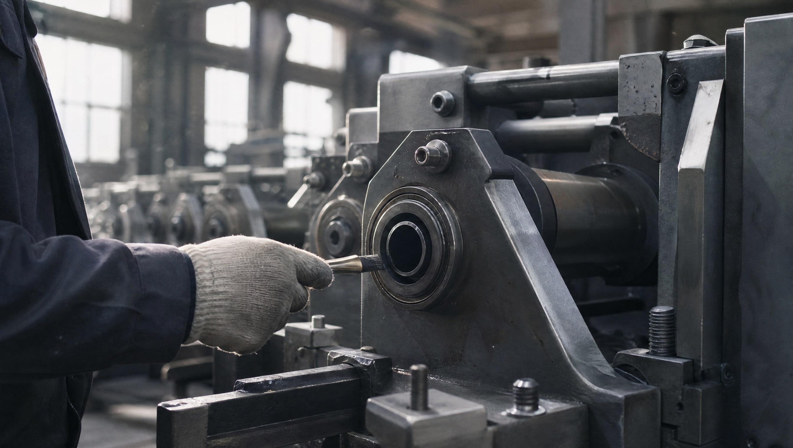 Графитовая пленка на антифрикционные подшипники на станке в промышленном цехе.