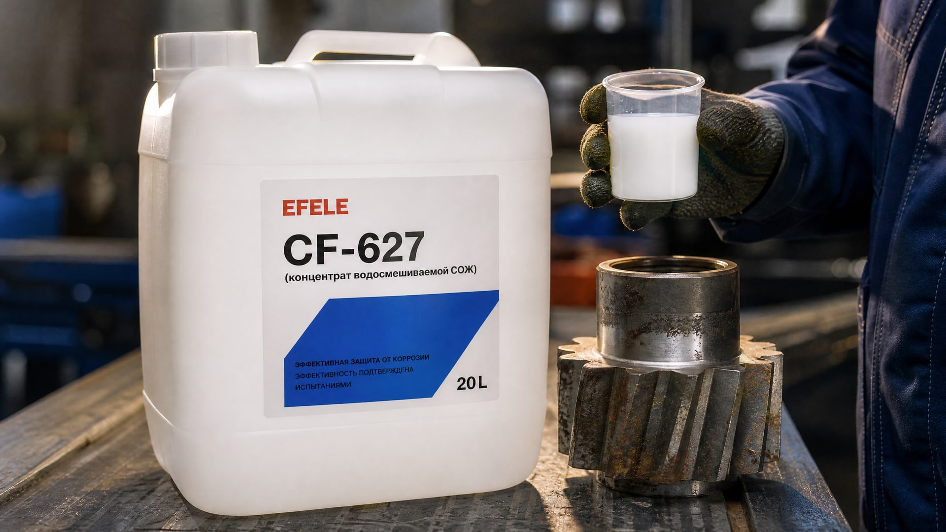 Нанесение EFELE CF-627 (концентрата водосмешиваемой СОЖ) для защиты от коррозии.