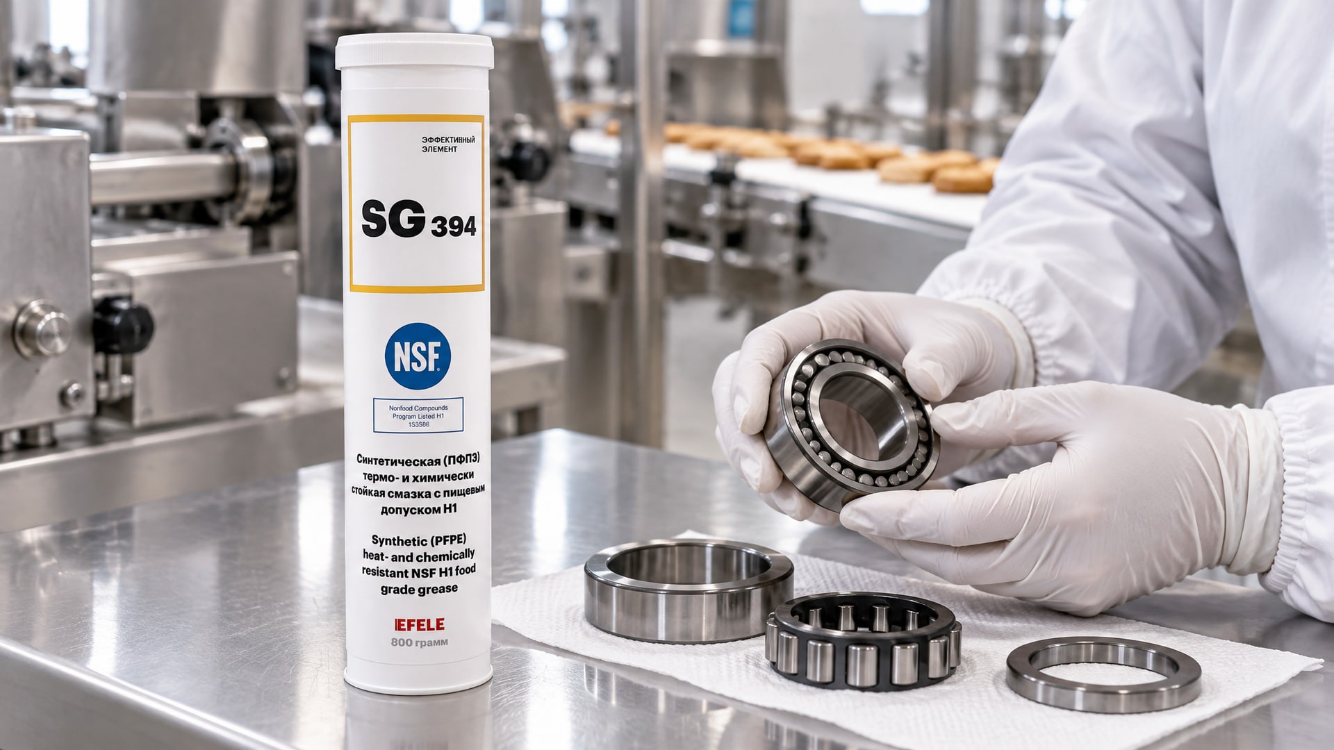 Рука наносит EFELE SG-394 для защиты продукта от смазки.