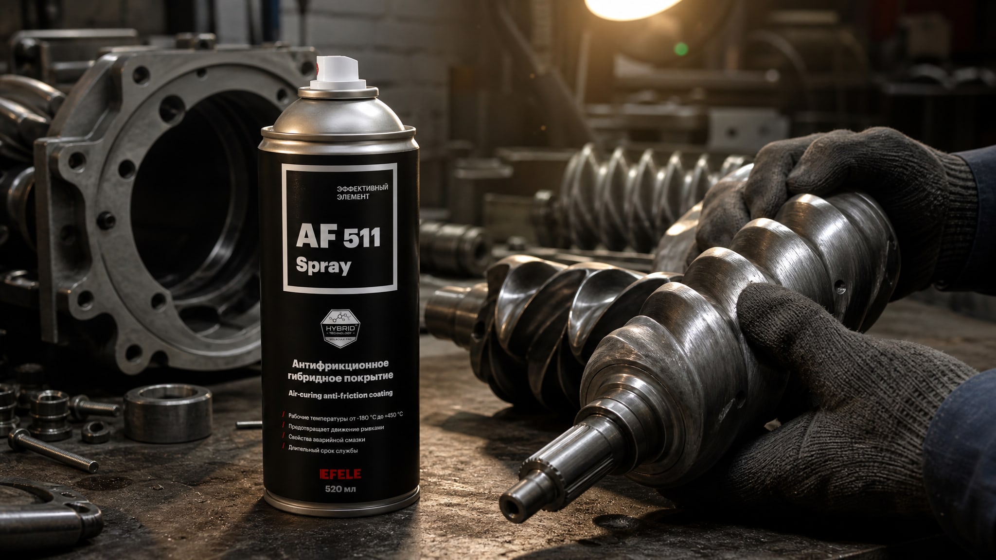 Рука в перчатке наносит EFELE AF-511 Spray на винты.
