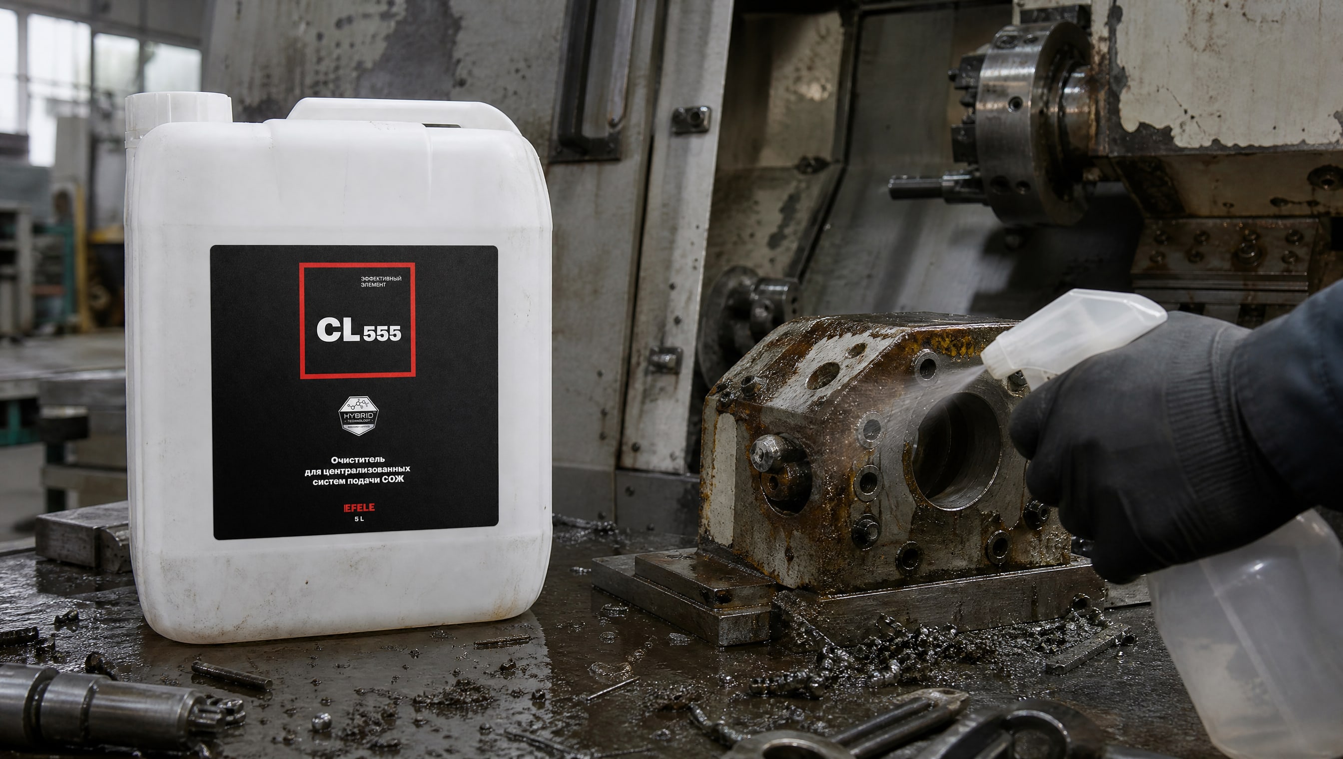 Нанесение EFELE CL-555 для удаления ржавчины и очистки СОЖ.