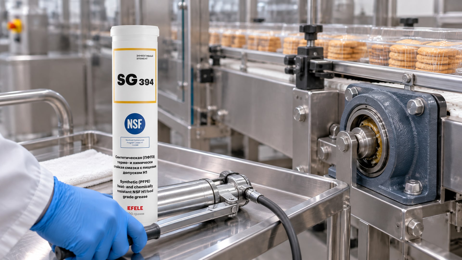 Защита продукта смазка EFELE SG-394 наносится на упаковку.