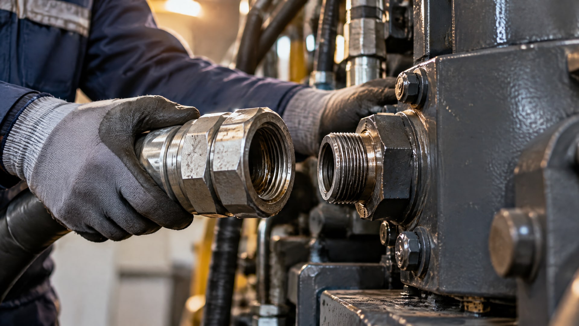 Осмотр резьбового соединения гидравлического узла на наличие перекоса и повреждений перед повторной сборкой.